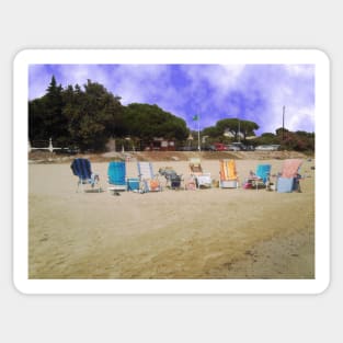 Beach with empty  chairs near St. Tropez, le Provence, France Sticker